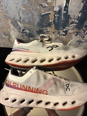 On Cloud Running Cloudnova Sneakers in White with Gray and Orange Accents Size 8